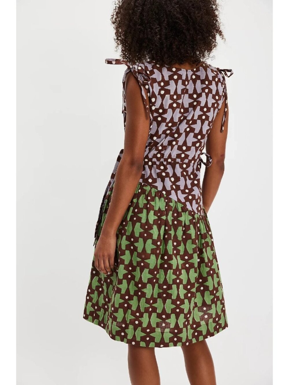 NWT Rujuta Sheth Athena in Pacman Block Print Cotton Tie Side A-line Dress S - Picture 3 of 11